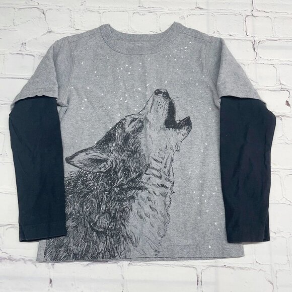 Tea Collection Long Sleeved Cotton Tee Bundle Size 5 Wolf Layered + Panther Gray - Picture 2 of 8